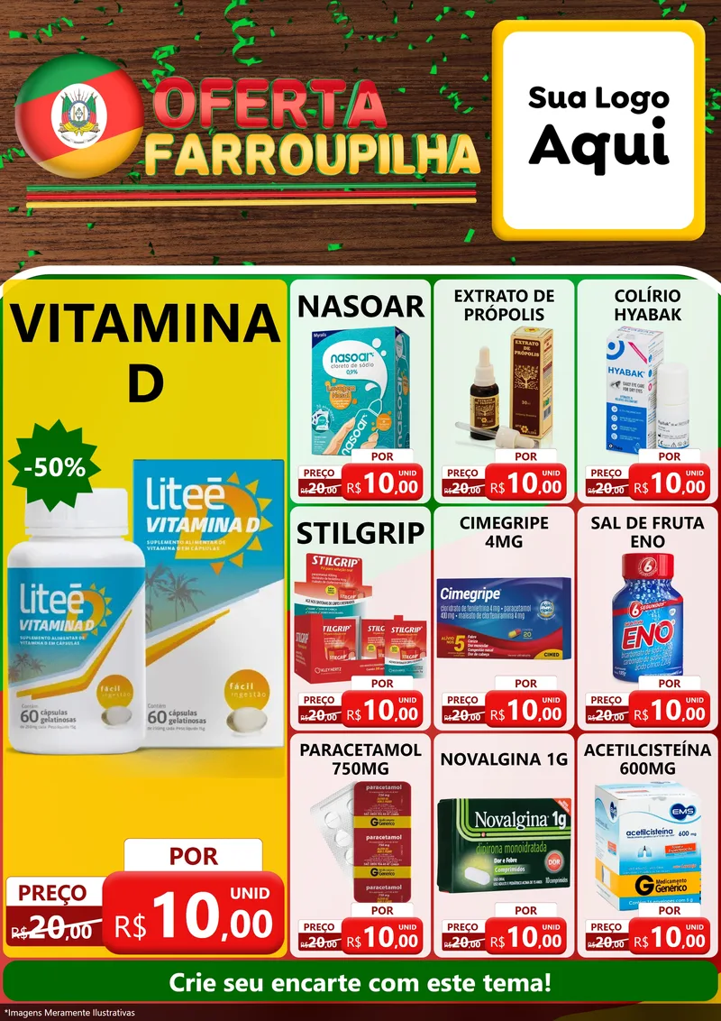 Modelo de Encarte para Encarte A4 Vertical com o tema Oferta Farroupilha para Farmácia