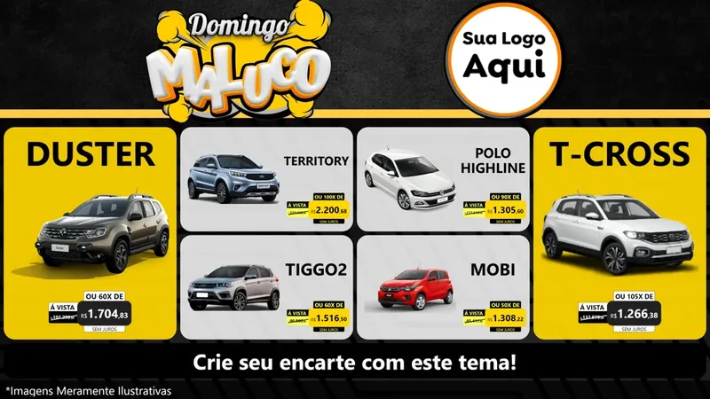 Modelo de TV para TV Horizontal com o tema Domingo Maluco para Concessionaria de Carros