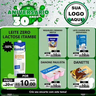 Modelo de Rede Social para Feed Facebook com o tema Promoção de Aniversário - 30 Anos para Frios e Laticínios