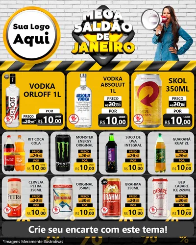 Modelo de Rede Social para Feed Instagram com o tema Mega Saldão de Janeiro para Distribuidora de bebidas