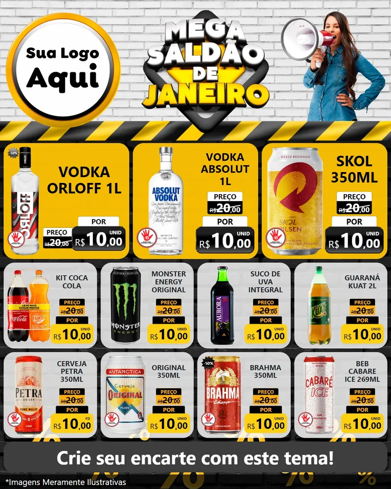 Modelo de Rede Social para Feed Instagram com o tema Mega Saldão de Janeiro para Distribuidora de bebidas