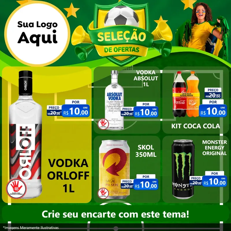 Modelo de Rede Social para Feed Facebook com o tema Seleção de Ofertas - Copa para Distribuidora de bebidas