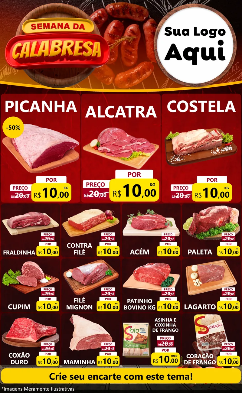 Modelo de Encarte para Encarte Grande com o tema Semana da Calabresa para Açougue