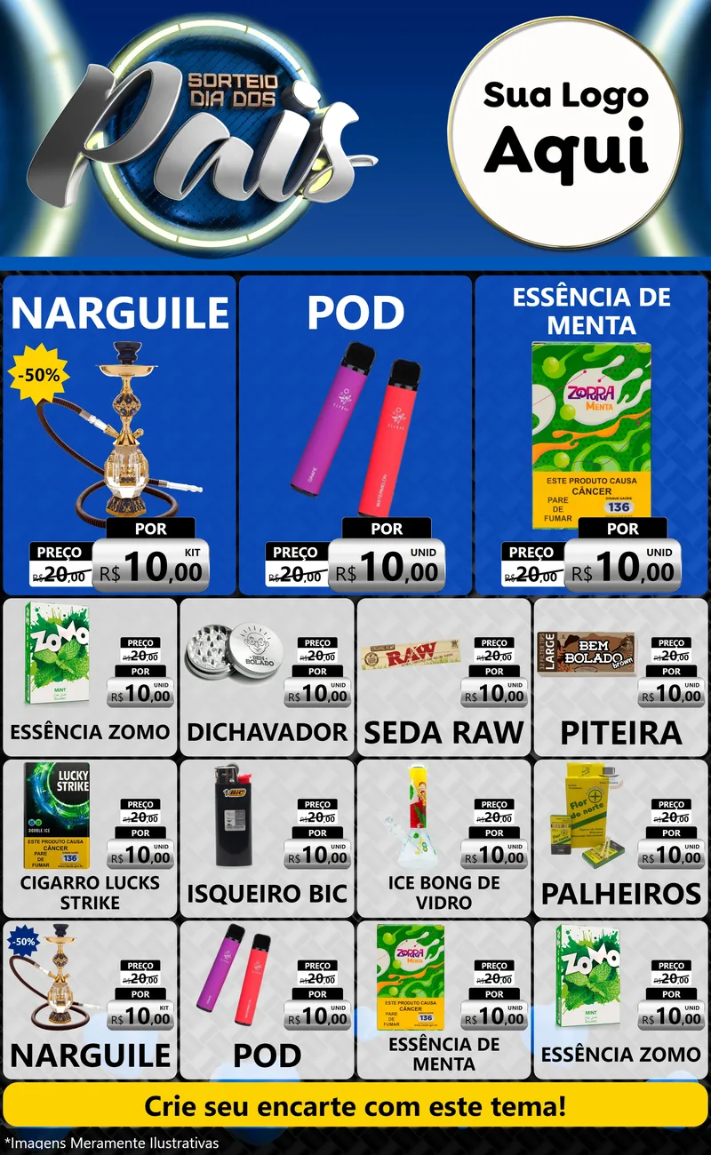 Modelo de Encarte para Encarte Grande com o tema Sorteio Dia Dos Pais para Tabacaria