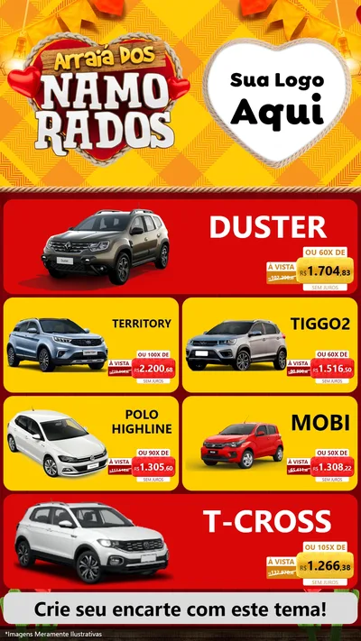 Modelo de TV para TV Vertical com o tema Arraiá dos Namorados para Concessionaria de Carros