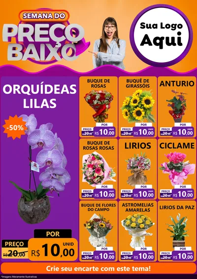 Modelo de Encarte para Encarte A4 Vertical com o tema Semana do Preço Baixo para Floricultura e jardim
