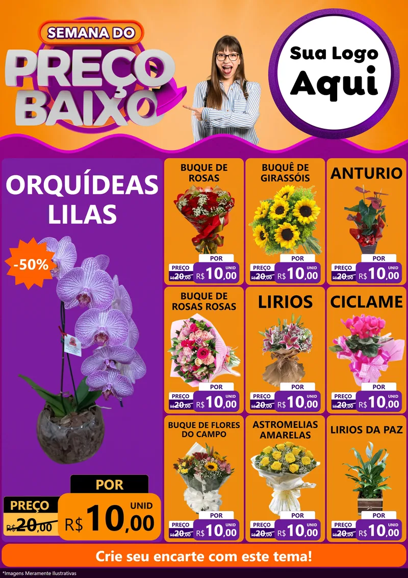 Modelo de Encarte para Encarte A4 Vertical com o tema Semana do Preço Baixo para Floricultura e jardim