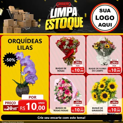 Modelo de Rede Social para Feed Facebook com o tema Operação Limpa Estoque para Floricultura e jardim