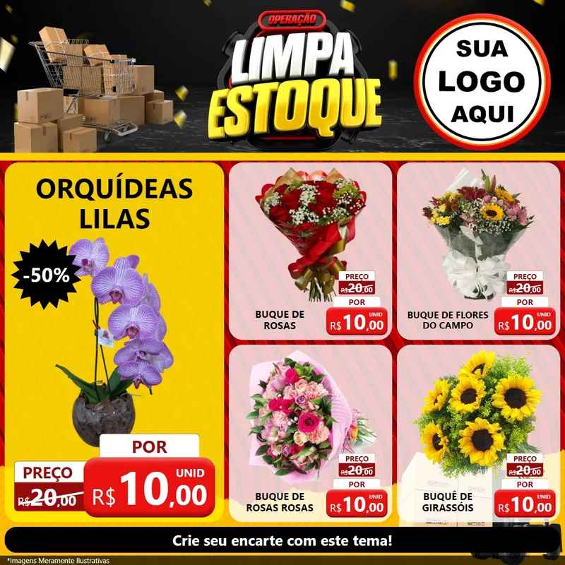 Modelo de Rede Social para Feed Facebook com o tema Operação Limpa Estoque para Floricultura e jardim