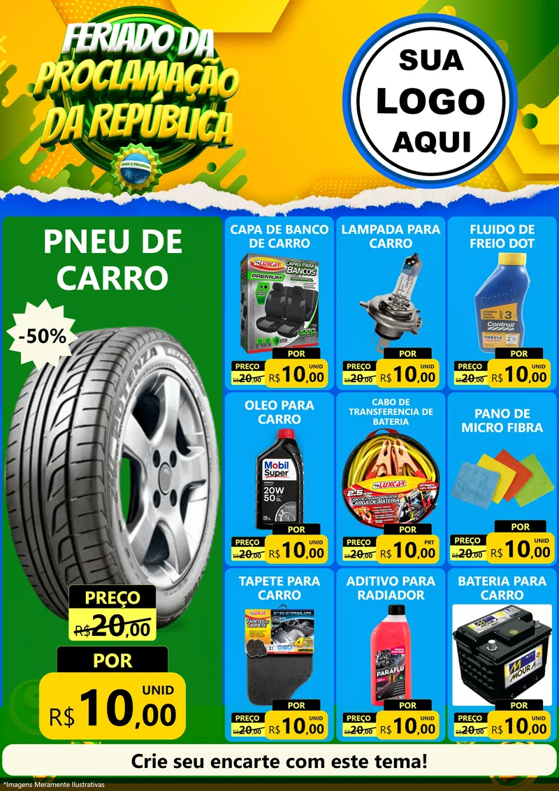 Modelo de Encarte para Encarte A4 Vertical com o tema Feriado da Proclamação da República para Auto peças