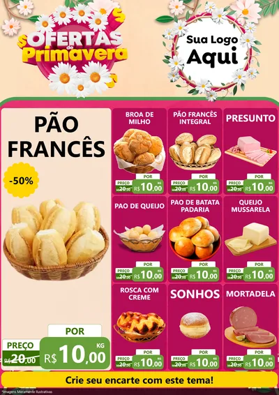Modelo de Encarte para Encarte A4 Vertical com o tema Ofertas de Primavera para Padaria