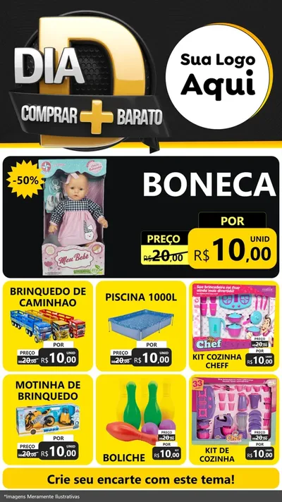 Modelo de Rede Social para Stories com o tema Dia D Mais Economia para Brinquedos