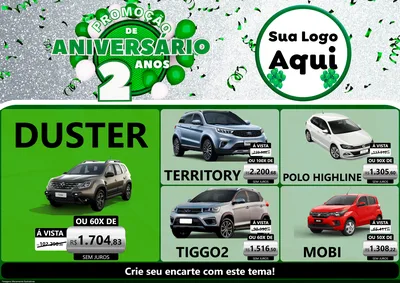 Modelo de Encarte para Encarte A4 Horizontal com o tema Promoção de Aniversário - 2 Anos para Concessionaria de Carros