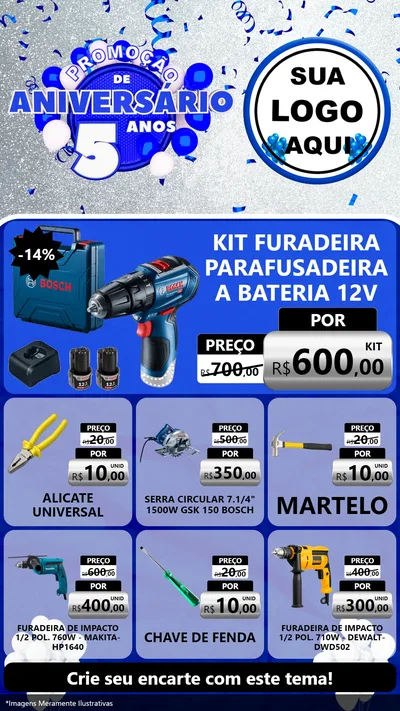 Modelo de Rede Social para Stories com o tema Promoção de Aniversário - 5 Anos para Maquinas e Ferramentas