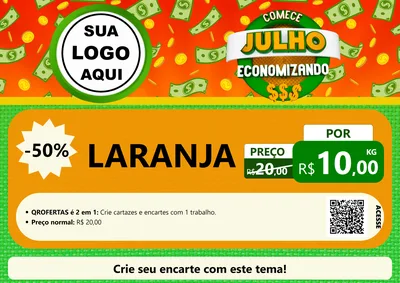 Modelo de Cartaz para Cartaz A4 Horizontal com o tema Comece Julho Economizando para Hortifrúti