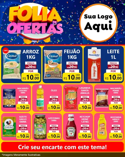 Modelo de Rede Social para Feed Instagram com o tema Folia de Ofertas para Supermercado