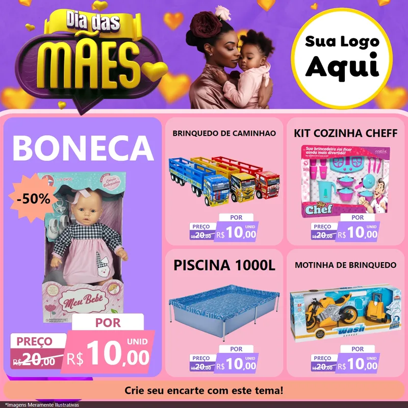 Modelo de Rede Social para Feed Facebook com o tema Dia das Mães para Brinquedos