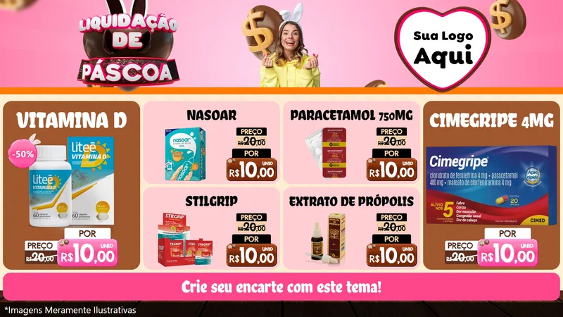 Modelo de TV para TV Horizontal com o tema Liquidação de Páscoa para Farmácia
