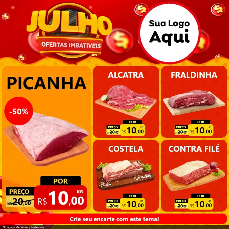Modelo de Rede Social para Feed Facebook com o tema Julho Ofertas Imbatíveis para Açougue