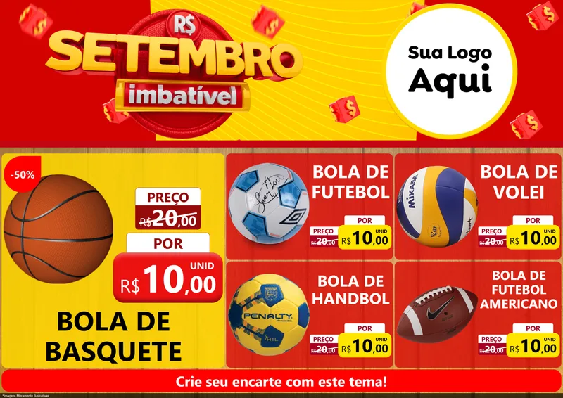 Modelo de Encarte para Encarte A4 Horizontal com o tema Setembro Imbatível para Artigos Esportivos