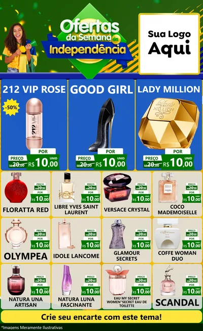 Modelo de Encarte para Encarte Grande com o tema Ofertas da Semana da Independência para Perfumes