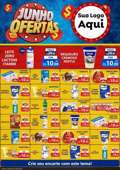 Modelo de Encarte para Encarte A4 Vertical com o tema Junho de Ofertas para Frios e Laticínios