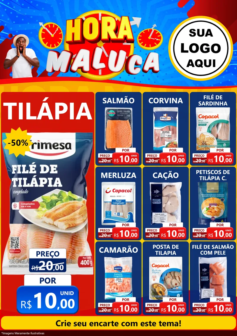 Modelo de Encarte para Encarte A4 Vertical com o tema Hora Maluca para Peixaria