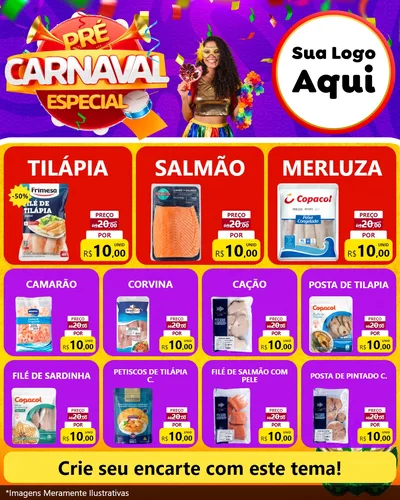 Modelo de Rede Social para Feed Instagram com o tema Pré-Carnaval Especial para Peixaria