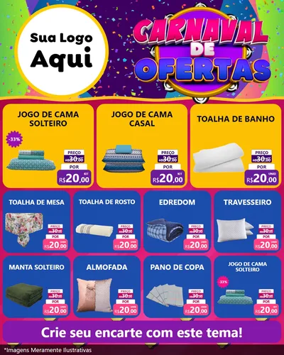 Modelo de Rede Social para Feed Instagram com o tema Carnaval de Ofertas para Cama, Mesa e Banho