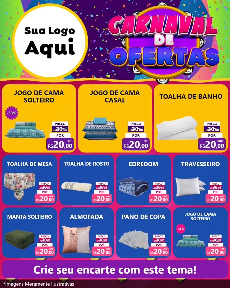 Modelo de Rede Social para Feed Instagram com o tema Carnaval de Ofertas para Cama, Mesa e Banho