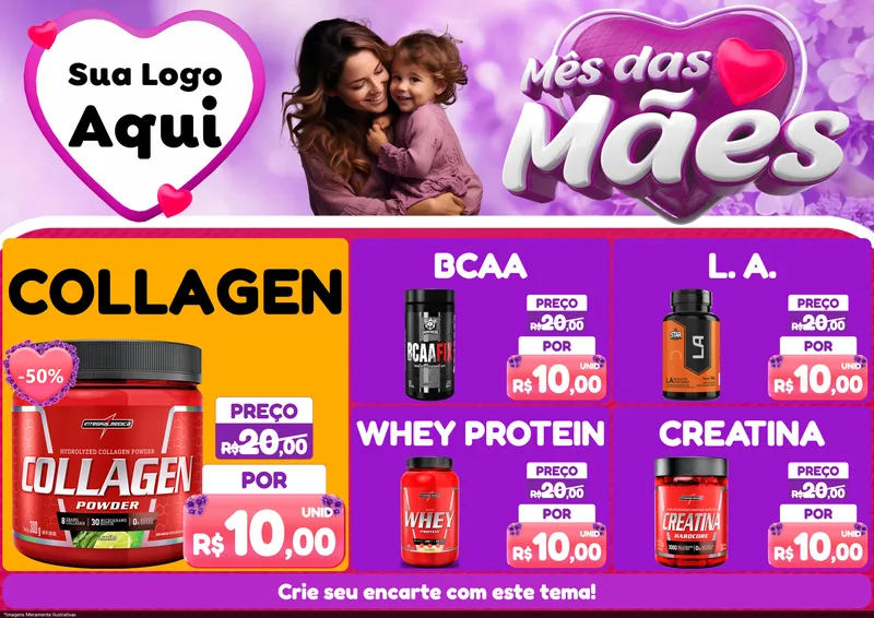 Modelo de Encarte para Encarte A4 Horizontal com o tema Mês das Mães para Suplementos alimentares