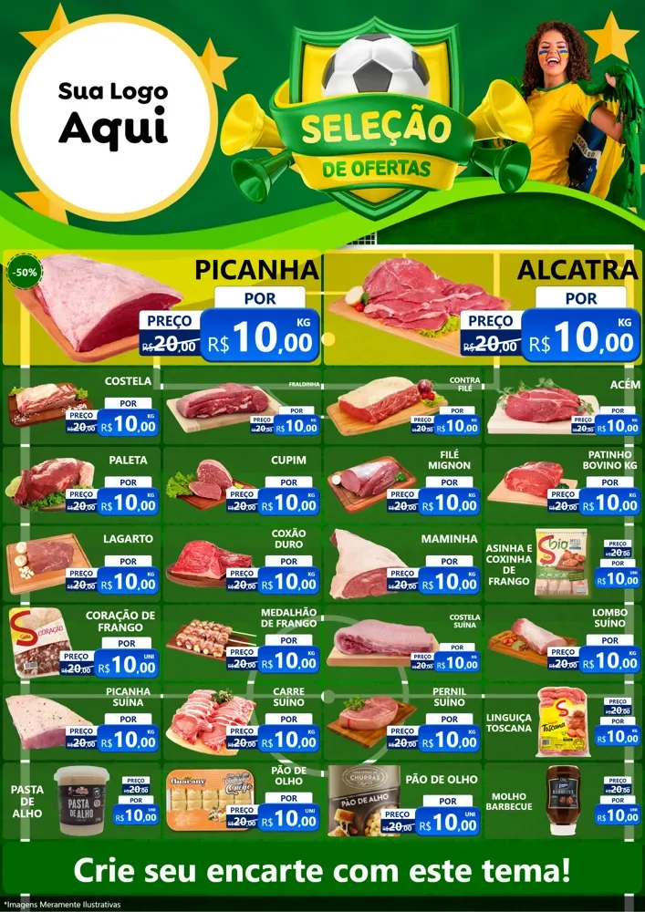 Modelo de Encarte para Encarte A4 Vertical com o tema Seleção de Ofertas - Copa para Açougue