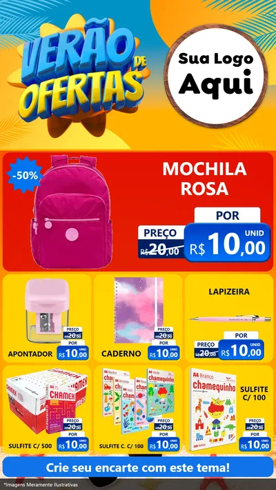 Modelo de Rede Social para Stories com o tema Verão de Ofertas para Papelaria