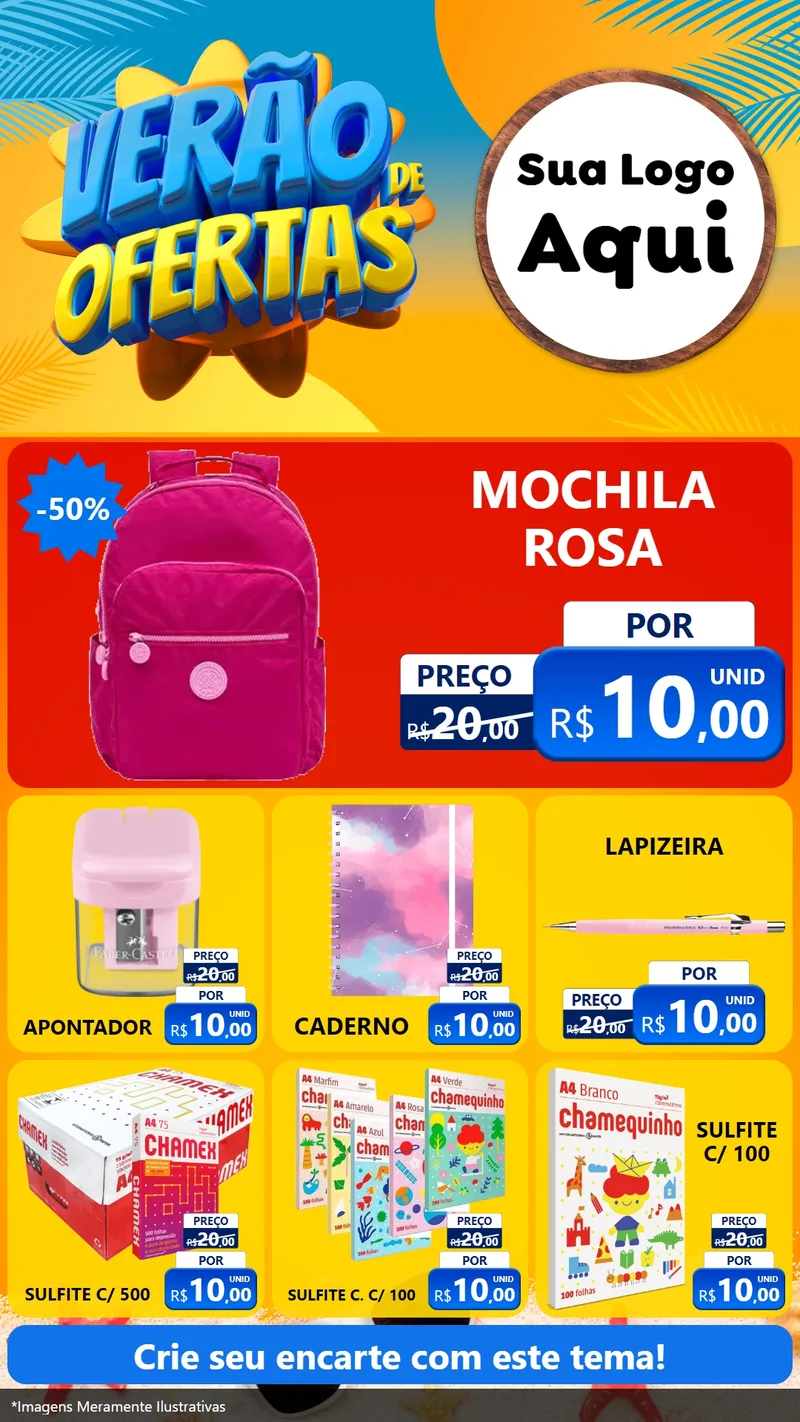 Modelo de Rede Social para Stories com o tema Verão de Ofertas para Papelaria