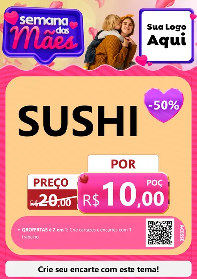Modelo de Cartaz para Cartaz A4 Vertical com o tema Semana das Mães para Comida japonesa