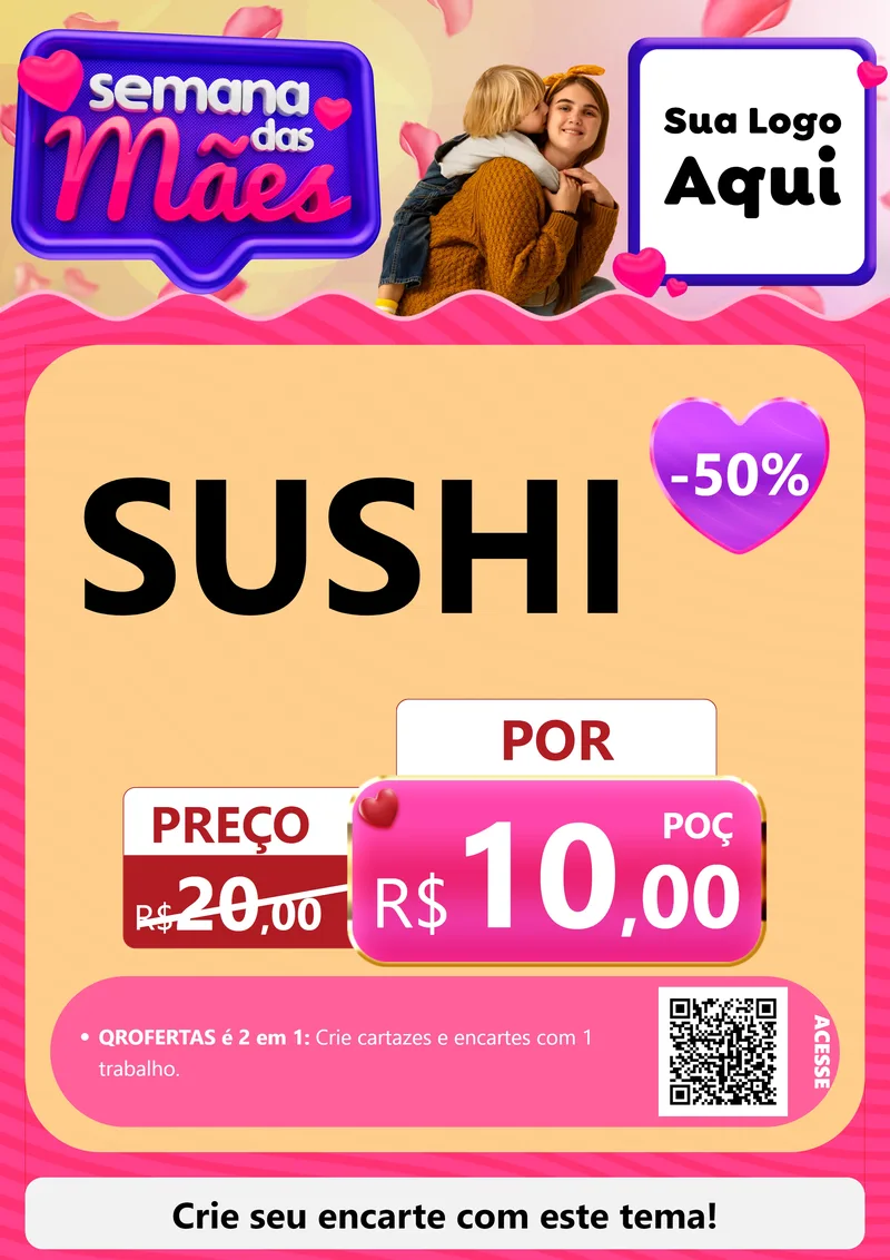 Modelo de Cartaz para Cartaz A4 Vertical com o tema Semana das Mães para Comida japonesa