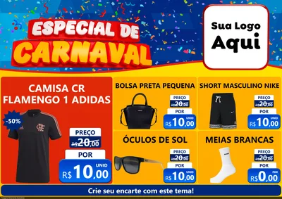 Modelo de Encarte para Encarte A4 Horizontal com o tema Especial de Carnaval para Roupas e acessórios