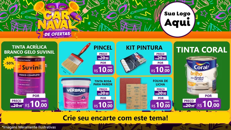 Modelo de TV para TV Horizontal com o tema Carnaval de Ofertas para Tintas e Ferramentas