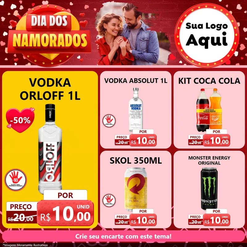 Modelo de Rede Social para Feed Facebook com o tema Dia Dos Namorados para Distribuidora de bebidas