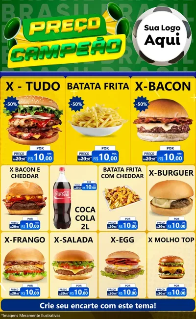 Modelo de Encarte para Encarte Grande com o tema Preço Campeão - Copa para Hamburgueria