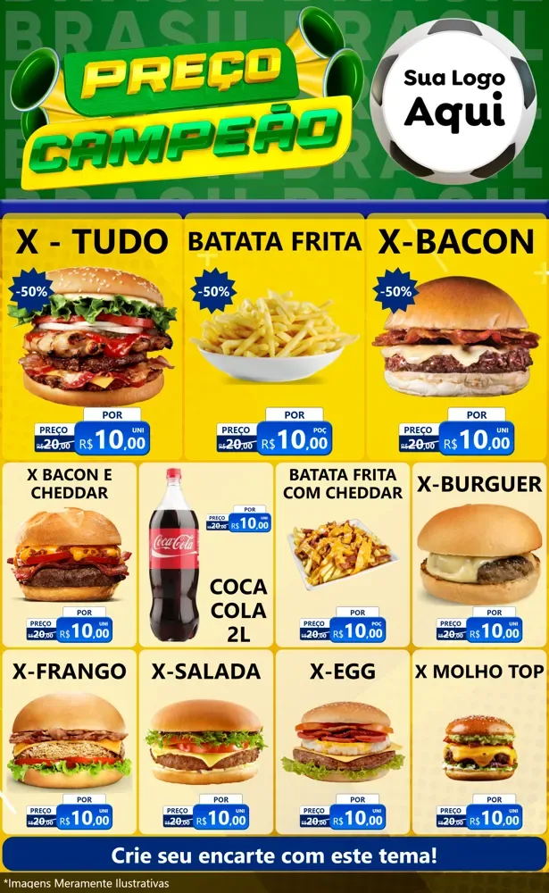 Modelo de Encarte para Encarte Grande com o tema Preço Campeão - Copa para Hamburgueria