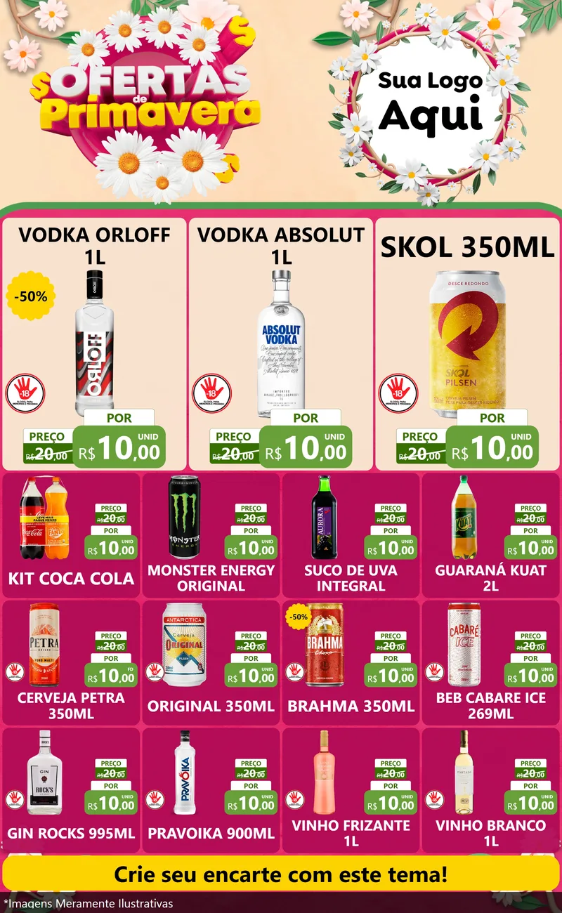 Modelo de Encarte para Encarte Grande com o tema Ofertas de Primavera para Distribuidora de bebidas