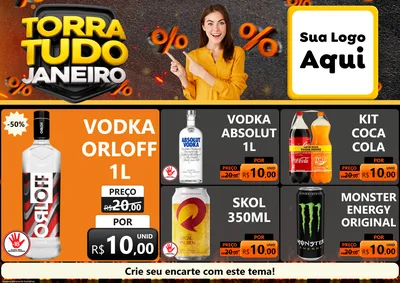 Modelo de Encarte para Encarte A4 Horizontal com o tema Torra Tudo Janeiro para Distribuidora de bebidas