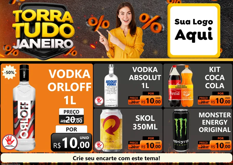 Modelo de Encarte para Encarte A4 Horizontal com o tema Torra Tudo Janeiro para Distribuidora de bebidas