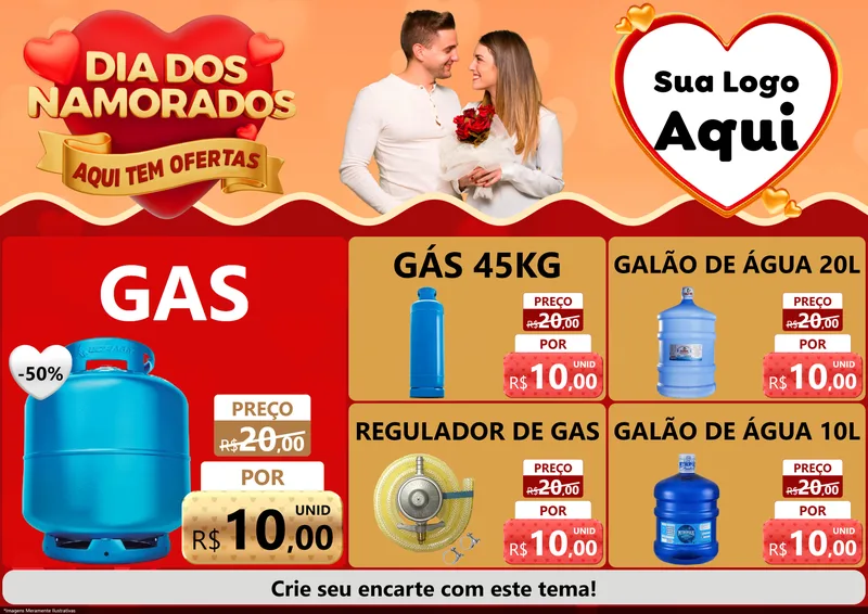 Modelo de Encarte para Encarte A4 Horizontal com o tema Dia dos Namorados - Aqui Tem Ofertas para Água e gás