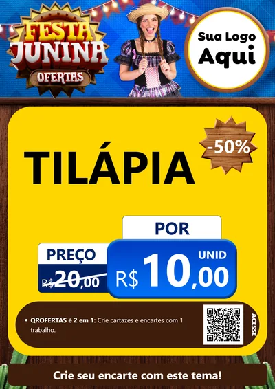 Modelo de Cartaz para Cartaz A4 Vertical com o tema Festa Junina Ofertas para Peixaria