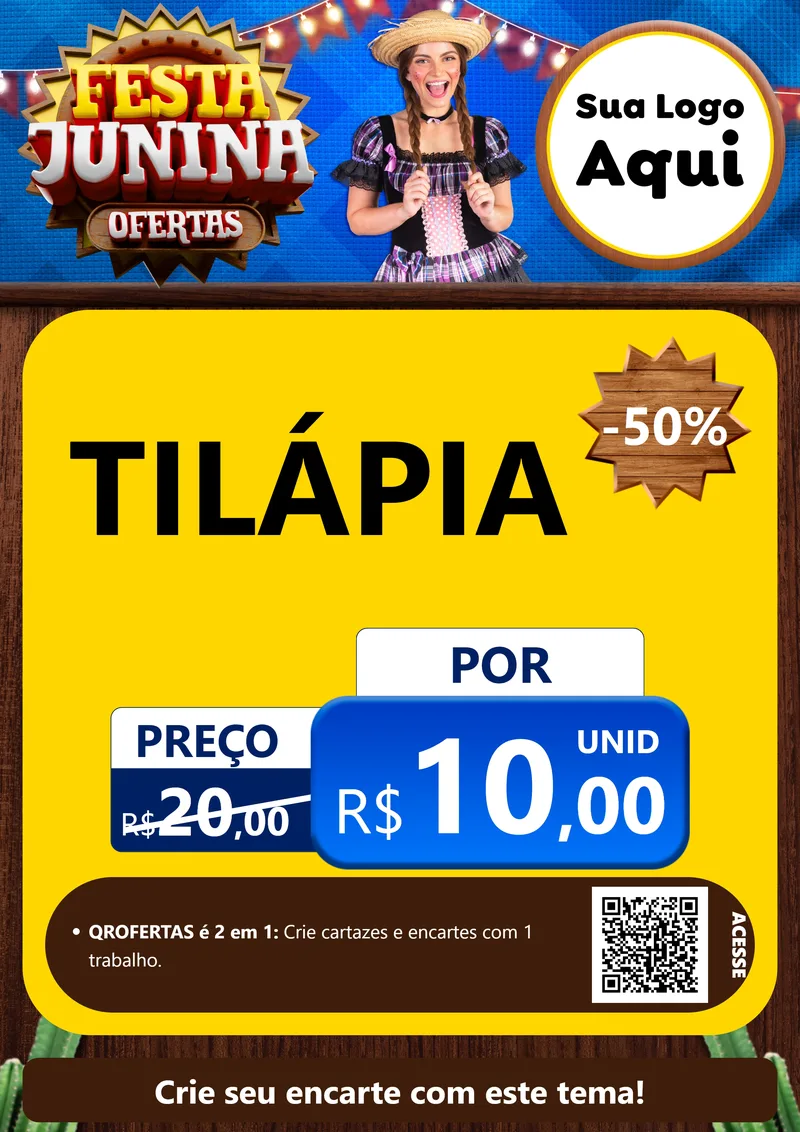Modelo de Cartaz para Cartaz A4 Vertical com o tema Festa Junina Ofertas para Peixaria