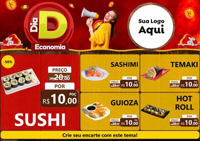 Modelo de Encarte para Encarte A4 Horizontal com o tema Dia D Economia para Comida japonesa