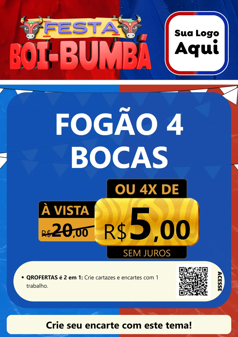 Modelo de Cartaz para Cartaz A4 Vertical com o tema Festa Boi Bumbá para Móveis e Eletro