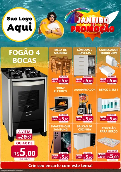 Modelo de Encarte para Encarte A4 Vertical com o tema Janeiro de Promoção para Móveis e Eletro